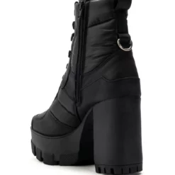 AZALEA WANG MARSALA LACE UP CHUNKY BOOTIE IN BLACK -AZALEA WANG Shop azalea wang marsala lace up chunky bootie in black black 4 4