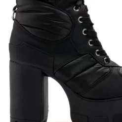 AZALEA WANG MARSALA LACE UP CHUNKY BOOTIE IN BLACK -AZALEA WANG Shop azalea wang marsala lace up chunky bootie in black black 5 5