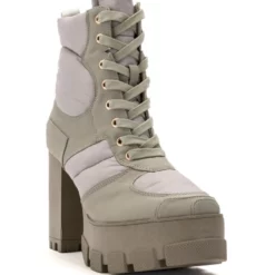 AZALEA WANG MARSALA LACE UP CHUNKY BOOTIE IN SAGE -AZALEA WANG Shop azalea wang marsala lace up chunky bootie in sage sage 3 3