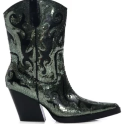 AZALEA WANG MERRIL SEQUIN WESTERN BOOTIE IN BLACK -AZALEA WANG Shop azalea wang merril sequin western bootie in black black 2 2