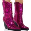 AZALEA WANG MERRIL SEQUIN WESTERN BOOTIE IN FUCHSIA -AZALEA WANG Shop azalea wang merril sequin western bootie in fuchsia fuchsia 1 1