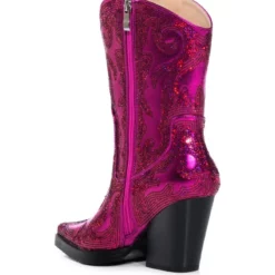 AZALEA WANG MERRIL SEQUIN WESTERN BOOTIE IN FUCHSIA -AZALEA WANG Shop azalea wang merril sequin western bootie in fuchsia fuchsia 4 4