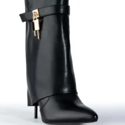 AZALEA WANG MINE FOLD OVER STILETTO BOOTIE IN BLACK -AZALEA WANG Shop azalea wang mine fold over stiletto bootie in black black 3 3