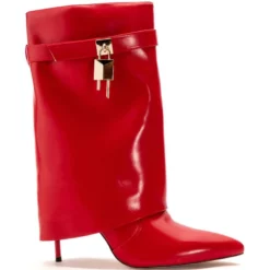 AZALEA WANG MINE FOLD OVER STILETTO BOOTIE IN RED