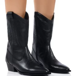 AZALEA WANG GENUINE LEATHER MOCO BLACK WESTERN BOOT