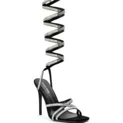 AZALEA WANG MOONLIGHT LACE UP THIGH HIGH BLING SANDAL IN BLACK -AZALEA WANG Shop azalea wang moonlight lace up thigh high bling sandal in black black 3 3