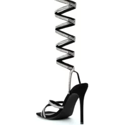 AZALEA WANG MOONLIGHT LACE UP THIGH HIGH BLING SANDAL IN BLACK -AZALEA WANG Shop azalea wang moonlight lace up thigh high bling sandal in black black 4 4