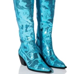 AZALEA WANG MY SWEETHEART SEQUIN EMBELLISHED BOOT IN BLUE