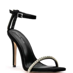AZALEA WANG MYSTIFY RHINESTONE STILETTO SANDAL IN BLACK SUEDE -AZALEA WANG Shop azalea wang mystify rhinestone stiletto sandal in black suede black 3 3