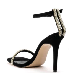 AZALEA WANG MYSTIFY RHINESTONE STILETTO SANDAL IN BLACK SUEDE -AZALEA WANG Shop azalea wang mystify rhinestone stiletto sandal in black suede black 4 4