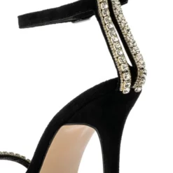 AZALEA WANG MYSTIFY RHINESTONE STILETTO SANDAL IN BLACK SUEDE -AZALEA WANG Shop azalea wang mystify rhinestone stiletto sandal in black suede black 5 5