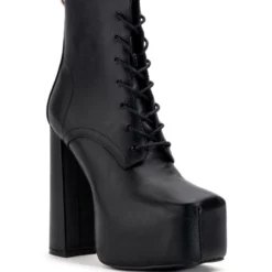 AZALEA WANG NAVEAH CHUNKY LACE UP BOOTIE IN BLACK -AZALEA WANG Shop azalea wang naveah chunky lace up bootie in black black 3 3