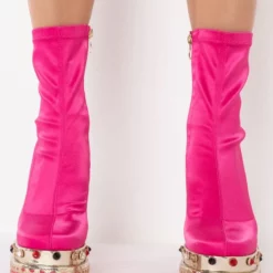 AZALEA WANG NOTICE ME CHUNKY BOOTIE IN FUCHSIA -AZALEA WANG Shop azalea wang notice me chunky bootie in fuchsia fuchsia 3 3