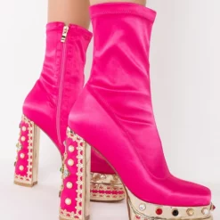 AZALEA WANG NOTICE ME CHUNKY BOOTIE IN FUCHSIA -AZALEA WANG Shop azalea wang notice me chunky bootie in fuchsia fuchsia 5 5