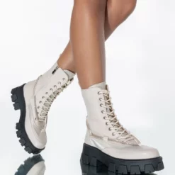 AZALEA WANG ON THE MOVE FLATFORM BOOTIE IN BONE