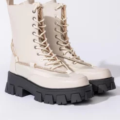 AZALEA WANG ON THE MOVE FLATFORM BOOTIE IN BONE -AZALEA WANG Shop azalea wang on the move flatform bootie in bone bone 4 4