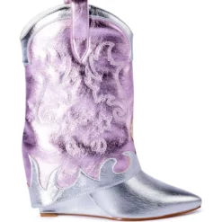 AZALEA WANG PARTY IN THE USA FOLD OVER WESTERN BOOT IN METALLIC -AZALEA WANG Shop azalea wang party in the usa fold over western boot in metallic silver 2 2
