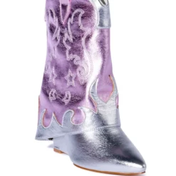AZALEA WANG PARTY IN THE USA FOLD OVER WESTERN BOOT IN METALLIC -AZALEA WANG Shop azalea wang party in the usa fold over western boot in metallic silver 3 3