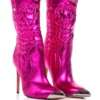 AZALEA WANG PASSION METALLIC WESTERN STILETTO BOOTIE IN FUCHSIA -AZALEA WANG Shop azalea wang passion metallic western stiletto bootie in fuchsia fuchsia 1 1