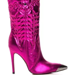 AZALEA WANG PASSION METALLIC WESTERN STILETTO BOOTIE IN FUCHSIA -AZALEA WANG Shop azalea wang passion metallic western stiletto bootie in fuchsia fuchsia 2 2