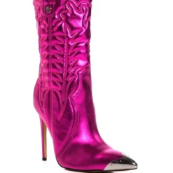 AZALEA WANG PASSION METALLIC WESTERN STILETTO BOOTIE IN FUCHSIA -AZALEA WANG Shop azalea wang passion metallic western stiletto bootie in fuchsia fuchsia 3 3