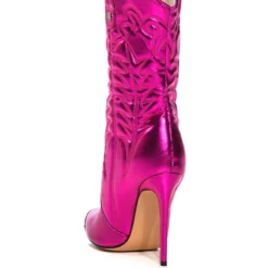 AZALEA WANG PASSION METALLIC WESTERN STILETTO BOOTIE IN FUCHSIA -AZALEA WANG Shop azalea wang passion metallic western stiletto bootie in fuchsia fuchsia 4 4