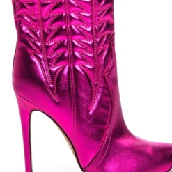 AZALEA WANG PASSION METALLIC WESTERN STILETTO BOOTIE IN FUCHSIA -AZALEA WANG Shop azalea wang passion metallic western stiletto bootie in fuchsia fuchsia 5 5