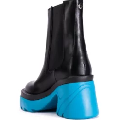 AZALEA WANG PRIMROSE BLUE SOLE CHUNKY BOOTS IN BLACK -AZALEA WANG Shop azalea wang primrose blue sole chunky boots in black blue 4 4