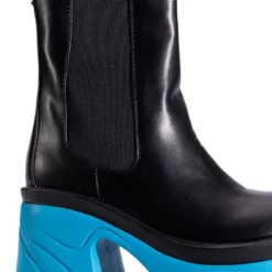 AZALEA WANG PRIMROSE BLUE SOLE CHUNKY BOOTS IN BLACK -AZALEA WANG Shop azalea wang primrose blue sole chunky boots in black blue 5 5