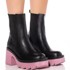 AZALEA WANG PRIMROSE PURPLE SOLE CHUNKY BOOTS IN BLACK