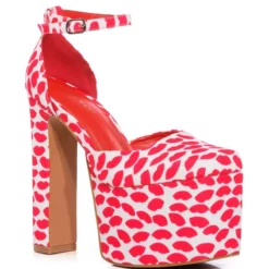 AZALEA WANG PRISCILLA PRINTED PLATFORM PUMP -AZALEA WANG Shop azalea wang priscilla printed platform pump red 3 3