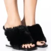 AZALEA WANG REMI FUR WEDGE SANDAL IN BLACK -AZALEA WANG Shop azalea wang remi fur wedge sandal in black black 1 1