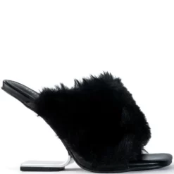 AZALEA WANG REMI FUR WEDGE SANDAL IN BLACK -AZALEA WANG Shop azalea wang remi fur wedge sandal in black black 2 2