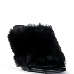AZALEA WANG REMI FUR WEDGE SANDAL IN BLACK -AZALEA WANG Shop azalea wang remi fur wedge sandal in black black 3 3