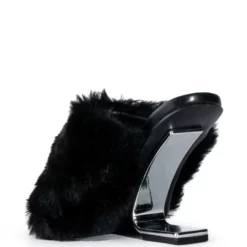 AZALEA WANG REMI FUR WEDGE SANDAL IN BLACK -AZALEA WANG Shop azalea wang remi fur wedge sandal in black black 4 4