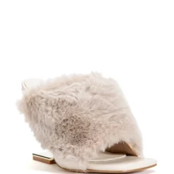 AZALEA WANG REMI FUR WEDGE SANDAL IN TAUPE -AZALEA WANG Shop azalea wang remi fur wedge sandal in taupe taupe 3 3