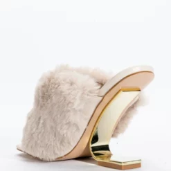 AZALEA WANG REMI FUR WEDGE SANDAL IN TAUPE -AZALEA WANG Shop azalea wang remi fur wedge sandal in taupe taupe 4 4