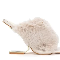 AZALEA WANG REMI FUR WEDGE SANDAL IN TAUPE -AZALEA WANG Shop azalea wang remi fur wedge sandal in taupe taupe 5 5