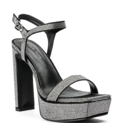 AZALEA WANG RENAISSANCE RHINESTONE PLATFORM CHUNKY SANDAL IN BLACK -AZALEA WANG Shop azalea wang renaissance rhinestone platform chunky sandal in black black 3 3