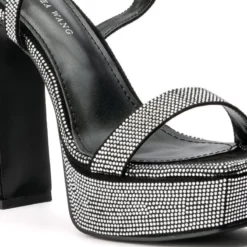 AZALEA WANG RENAISSANCE RHINESTONE PLATFORM CHUNKY SANDAL IN BLACK -AZALEA WANG Shop azalea wang renaissance rhinestone platform chunky sandal in black black 5 5