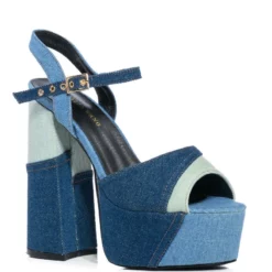 AZALEA WANG RHEYA CHUNKY SANDAL IN MIXED DENIM -AZALEA WANG Shop azalea wang rheya chunky sandal in mixed denim denim 3 3