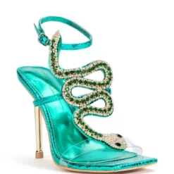 AZALEA WANG RHINESTONE COBRA STILETTO SANDAL IN GREEN -AZALEA WANG Shop azalea wang rhinestone cobra stiletto sandal in green green 3 3