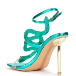 AZALEA WANG RHINESTONE COBRA STILETTO SANDAL IN GREEN -AZALEA WANG Shop azalea wang rhinestone cobra stiletto sandal in green green 4 4