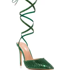 AZALEA WANG RISS BLING LACE UP PUMP IN GREEN -AZALEA WANG Shop azalea wang riss bling lace up pump in green green 3 3