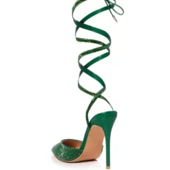 AZALEA WANG RISS BLING LACE UP PUMP IN GREEN -AZALEA WANG Shop azalea wang riss bling lace up pump in green green 4 4