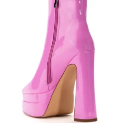 AZALEA WANG ROSETTE PATENT CHUNKY BOOTIE IN PINK -AZALEA WANG Shop azalea wang rosette patent chunky bootie in pink pink 4 4