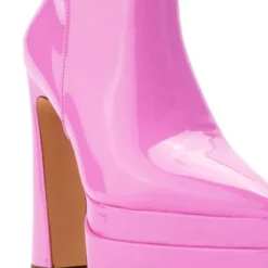 AZALEA WANG ROSETTE PATENT CHUNKY BOOTIE IN PINK -AZALEA WANG Shop azalea wang rosette patent chunky bootie in pink pink 5 5