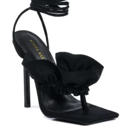 AZALEA WANG RUFFLE MY FEATHERS STILETTO SANDAL IN BLACK -AZALEA WANG Shop azalea wang ruffle my feathers stiletto sandal in black black 3 3