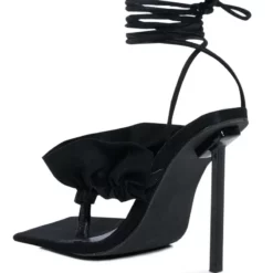 AZALEA WANG RUFFLE MY FEATHERS STILETTO SANDAL IN BLACK -AZALEA WANG Shop azalea wang ruffle my feathers stiletto sandal in black black 4 4