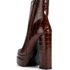 AZALEA WANG RUN AWAY CHUNKY BOOTIE IN BROWN CROC -AZALEA WANG Shop azalea wang run away chunky bootie in brown croc brown 3 3